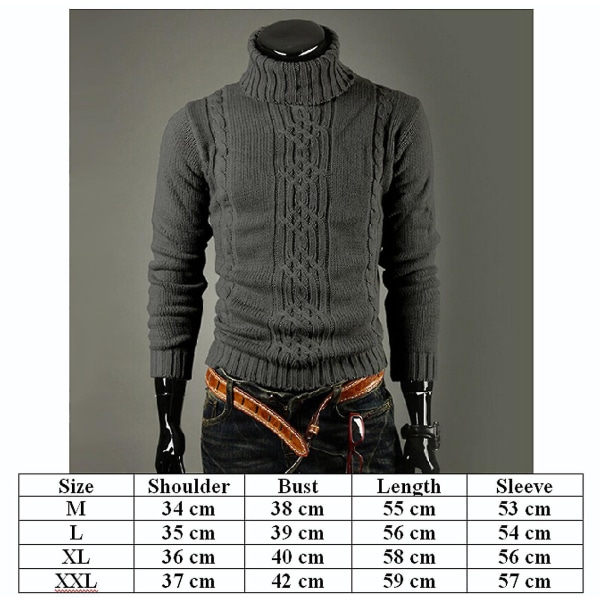 Herre overdele vinter varm strikket sweater Turtle Neck Jumper Dark Gray XL