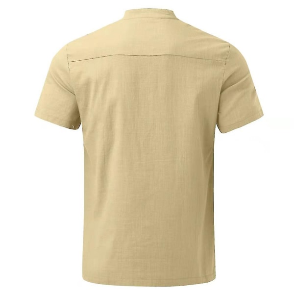 Enfärgade kortärmade toppar för män sommar casual skjorta Khaki L