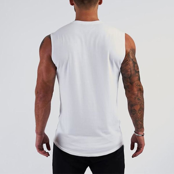 Herre V-hals Ermeløs Vest Sports Fitness Tank Tops White M