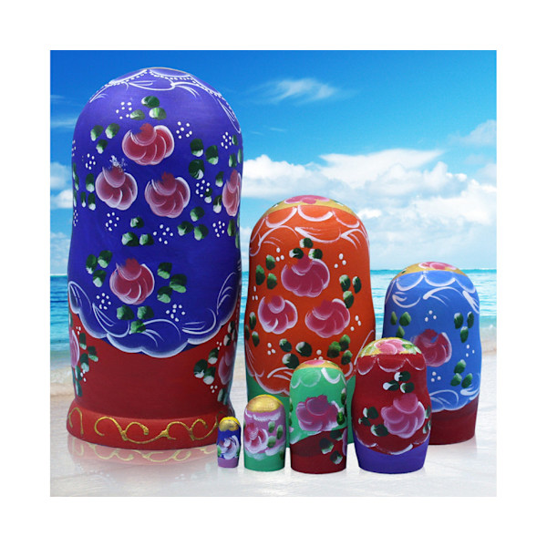 Mandarin 7 stk stabelbare blomsterpige Matryoshka Nesting Dolls