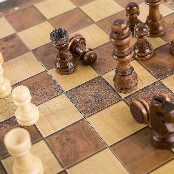Diikamiiok 3 i 1 schackpjäser i trä, hopfällbart schackbräde, utbildning