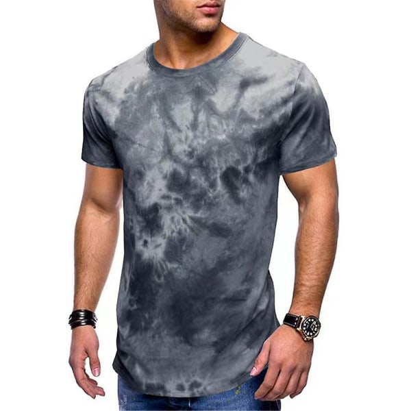 Herreoverdele Tie-dye Kortærmede Sommer Casual T-shirts Grey Blue XL