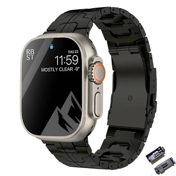Luksus Titanium rem kompatibel med Apple Watch Band Ultra 49mm 45mm 44mm 41mm 3 -HG black