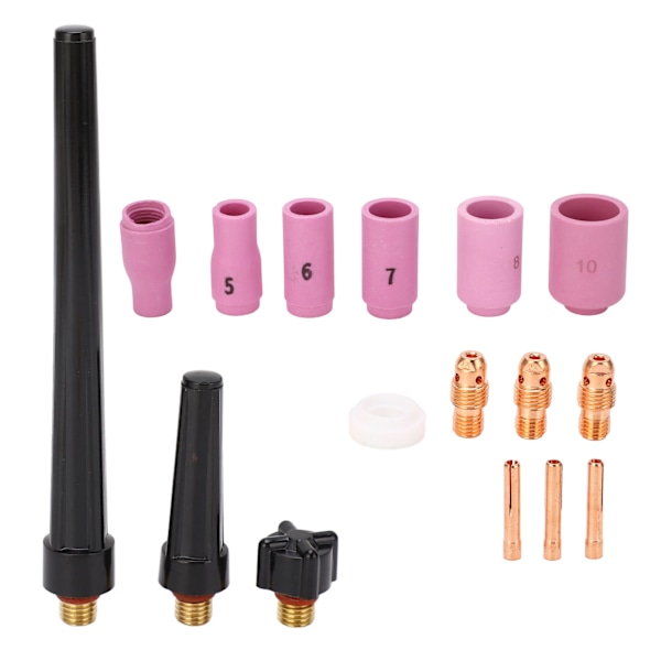 16Pcs Welding Cup Torch Collet Set with PTFE Front Cover for WP 9 20 25 Welding Gun