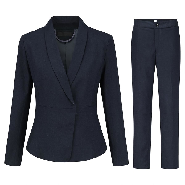 Yynuda kvinners 2-delers kontordame Slim Fit forretningsdress (blazer + bukse) Dark Blue M