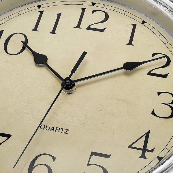 Silent No Tick Round Retro Quartz Clock Veggklokke (12 tommer) silver