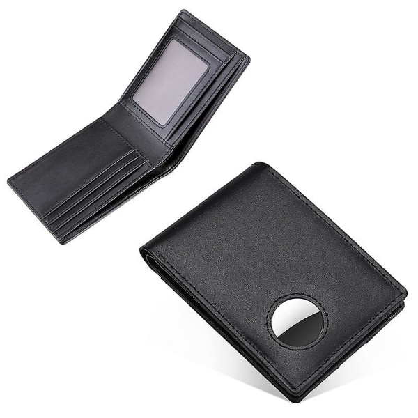 Svart Air Tag-plånbok kompatibel med män - Stor AirTag Rfid Blocking Bifold-plånbok med 2 ID-fönster och integrerad AirTag hållare