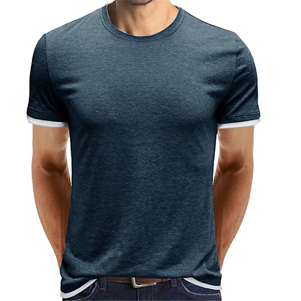 Herrar Enkel Kortärmad Rundhals T-shirt Sommar Toppar Navy Blue M