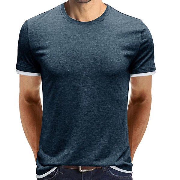 Herre almindelig kortærmet rund hals T-shirt sommer toppe Navy Blue S