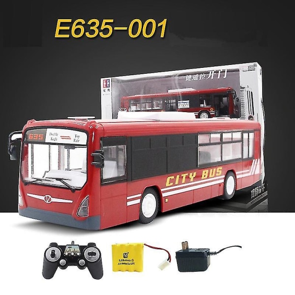 2.4g RC-bil Bus 6ch Fjernbetjening Bybus Høj Hastighed En-knap Åben Dør RC-bus Med Realistisk Lyd Lys -ES CN E635-001-red
