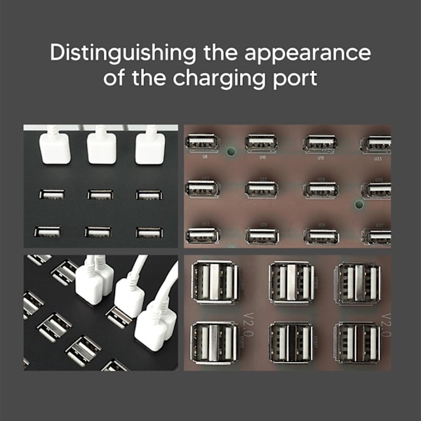 Strömdriven USB-hub i rostfritt stål, multifunktionell 20-portars USB Smart Hub Splitter Laddningsport Nätadapter