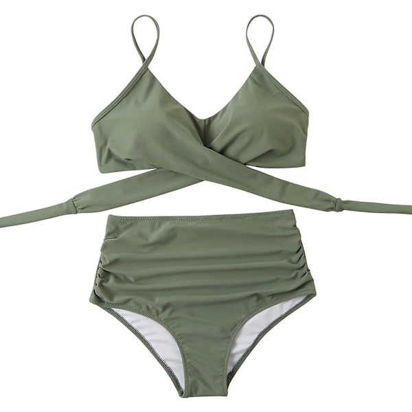 Dametøj Kryds Kors Push Up Badetøj Top Mavekontrol Halter Bikini Højtaljet Badetøj Todelt Badetøj Army Green Large