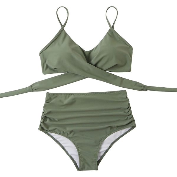Naisten Ristiinasetetut Push Up Uimapaidat Vatsan Kontrolloivat Halter Bikinit Korkeavyötäröiset Uimapuvut Kaksi Osainen Uimapuvut Army Green Large