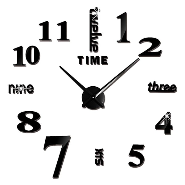 Romerska siffror Väggklockor 3d gör-det-själv spegel Väggklocka Akryldekal Modekvartsklockor Klocka Watch Reloj De Pared Black I 27inch 2D (No EVA)