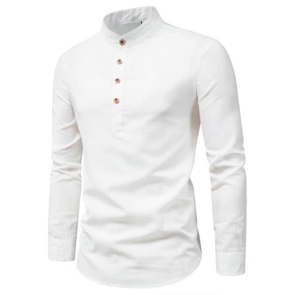 Herre Buttons Neck Shirt Casual Business langærmede toppe White 3XL