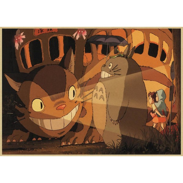 Vintage Retro Paper Anime Poster Tonari No Totoro Miyazaki Väggdekor Vintage Heminredning Barnrumsdekoration 7 42X30CM