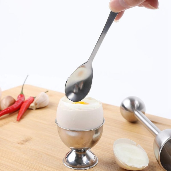 8 Pakk Eggkoppholdere Med 8 Skjeer, Rustfritt Stål Eggkoppsett For Myke & Hardkokte Egg