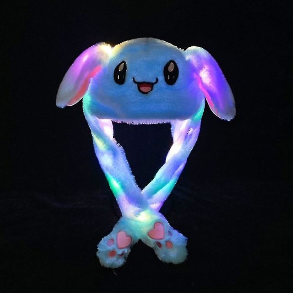 Plysch kaninhatt kan röra sig Intressant söt mjuk plysch kaninhatt-presenter kompatibel med tjejer Ny -ES Luminous Blue Bunny Hat