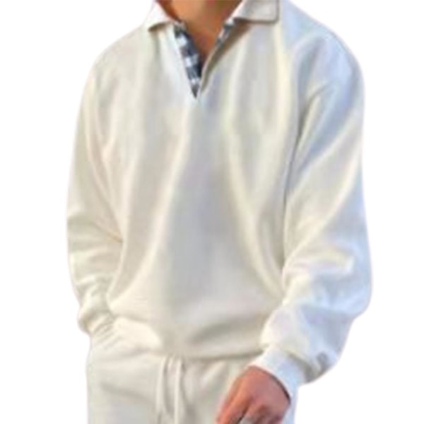 Herreoverdeler Lapel Collar Sweatshirt Uformell langermet T-skjorte White 3XL