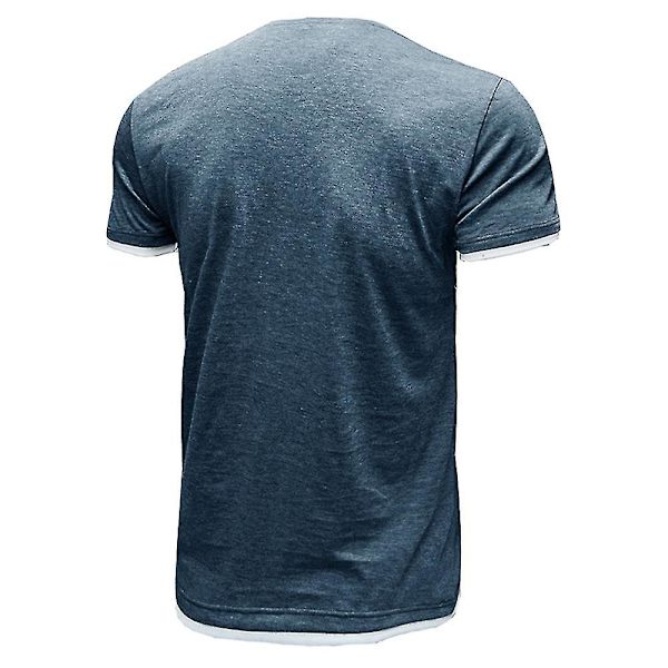 Herrar Enkel Kortärmad Rundhals T-shirt Sommar Toppar Navy Blue M