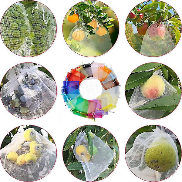 100 stk. Bunch Protection Taske 30x20cm/23x17cm Grape Fruit Organza Taske med snøre giver total beskyttelse mod hvepse fugle og andre Grey 13*18 cm