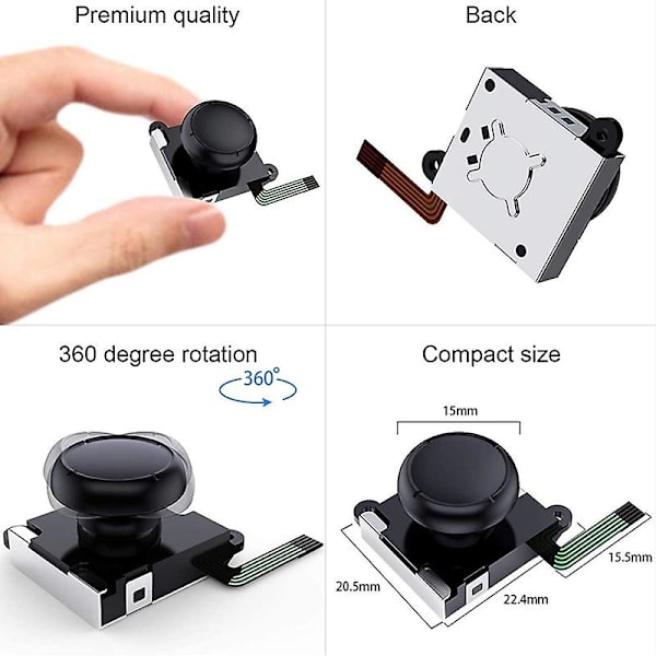 3D Joycon Joystick-utskifting, analog tommelpinne Joy Con reparasjonssett kompatibelt med Nintendo Switch, inkluderer T-hg Black