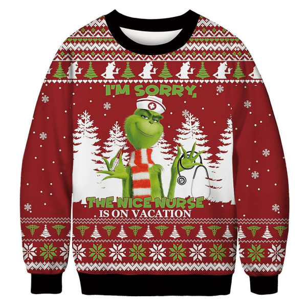 Aikuiset Pariskunnat Joulujuhlat collegepaita Grinch Print Crew Neck Neule Pitkähihaiset Vihreät Monster Topit E M