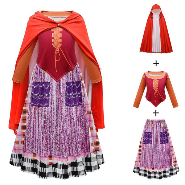 Hocus Pocus Cosplay-kostym för flickor 4-10 år - Topp + Kjol + Kappa 6-7 Years