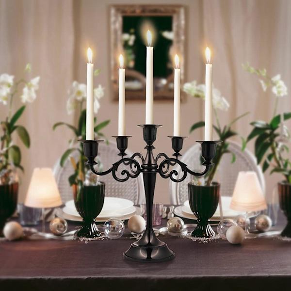 Svart Metall Candelabra Med 5 Armar Ljusstake Gotisk Ljusstakar För Heminredning Bröllop Jul