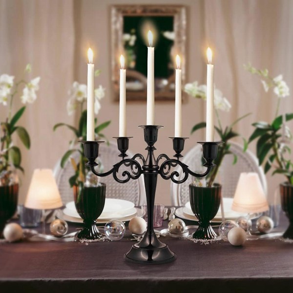 Svart metallkandelaber med 5-armad ljusstake gotisk ljushållare för heminredning Bröllop jul