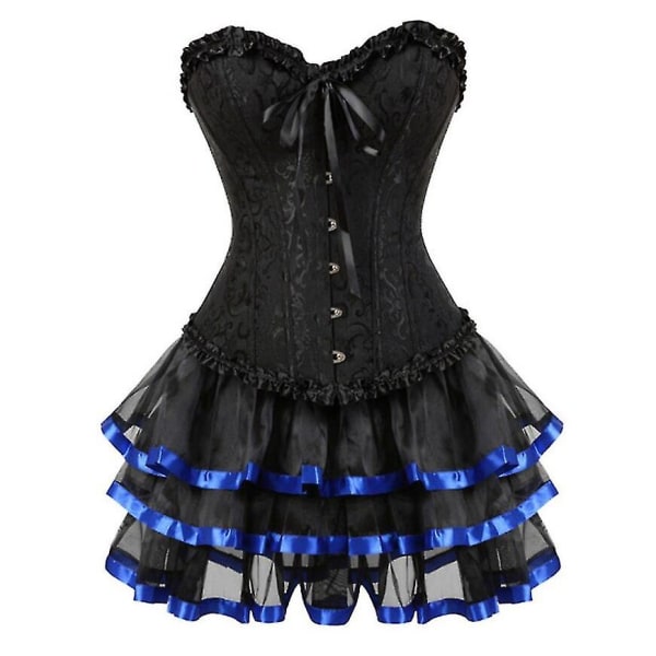 Seksikkäät korsettimekot naisille Plus Size -asu Overbust Burlesque korsetti ja set Tutu korsetti -ge Blue XXXL