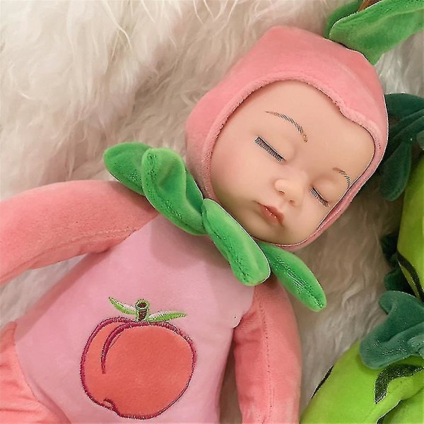 Pink Peach# 40cm Comfort Baby Doll Soft Girl Gift Fruit Vinyl Doll Washable Sleeping Plush Toy