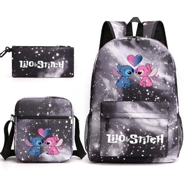 Stitch 3 stk. Sæt Rygsæk Mochila Børn Kapacitet Tasker-1 Starry Gray 3