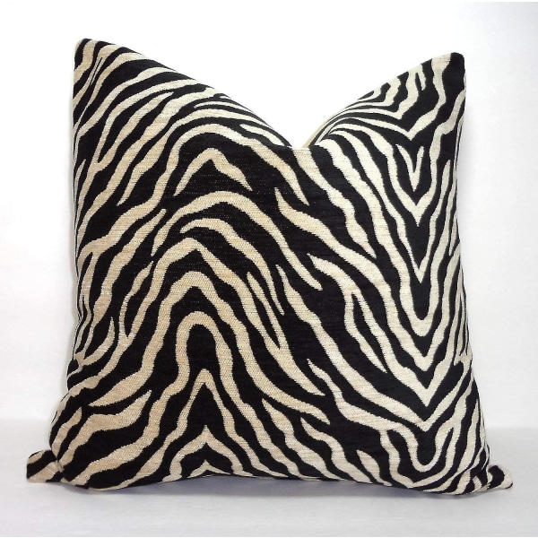Sort Tan Zebra Print Pudebetræk Dekorativ Sort Flocked Zebra -ES