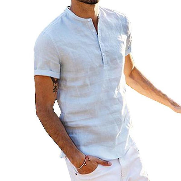 Herr Henley Skjorta Kortärmad Skjorta Sommar Toppar Light Blue 2XL