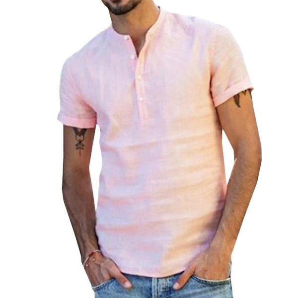 Miesten Henley-paita Lyhythihainen Paita Kesä Yläosat Pink 3XL