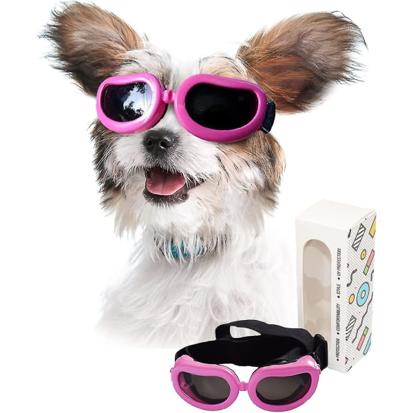 Hundesolbriller Lille race, UV-beskyttelse små hundebriller, vindstøvtætte små briller med justerbare stropper pink