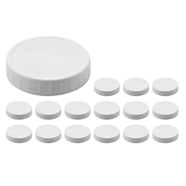16-pack Bredvidd Glasburkslock, Plastlock för Konserveringsburkar, Läckagesäkra och Represistenta White