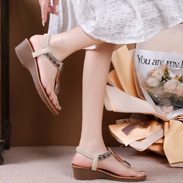 Naisten 2025 Boho Chic Kiilasandaalit Kristalleilla - Mukava Platform Rannalle White 38