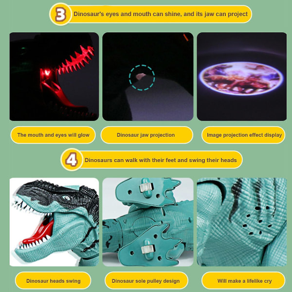 Simuloitu eläinten T-rex-lelu sähköpurkki CAN munia liikuttaa päätä tehdessään mölyääniä dinosaurusleluja green