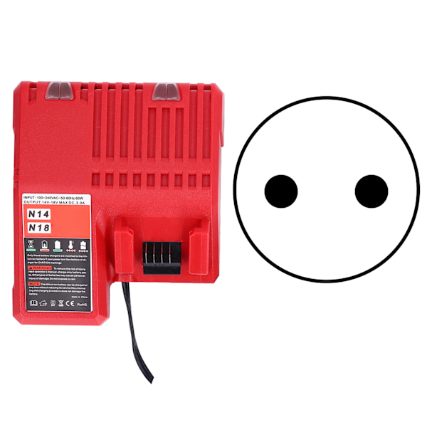 Litiumbatterilader Lader Vedlikeholdslader 100‑240V Inngangsspenning for Milwaukee M14 M18EU Plugg