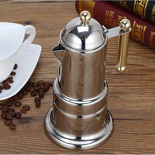 Paksuseinäinen italialainen espressokone, ruostumattomasta teräksestä valmistettu mokkakahvinkeitin liedelle tai induktiolle kotikäyttöön