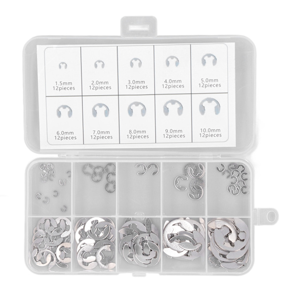 120 st E-klämma Circlip Säkringsring 304 Rostfritt Stål Sortiment Set Kit för Lager