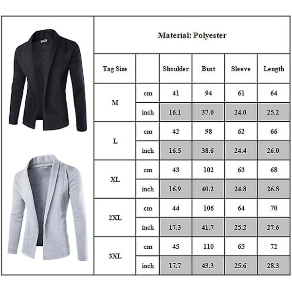 Herrar Kragehals Långärmad Öppen Fram Cardigan Business Casual Ytterkläder Dark Grey L