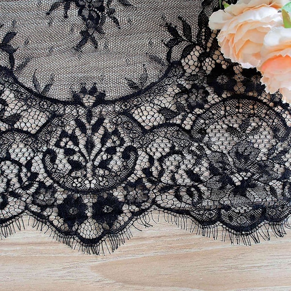 16x120 tommer Sort Blonder Dug - Elegant Blomster Boho Bryllupsdekoration