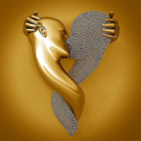 2023 New Love Heart Grå-3d konstvägg Metallfigur Skulptur Par Hängande målning för hemmet Gold FD30 50X50cm