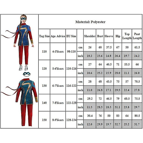 4-9 år Captain Marvel Barn Flickor Cosplay Fest Kostym Toppbyxor Mask Outfit Set Halloween Julklappar 5-6 Years