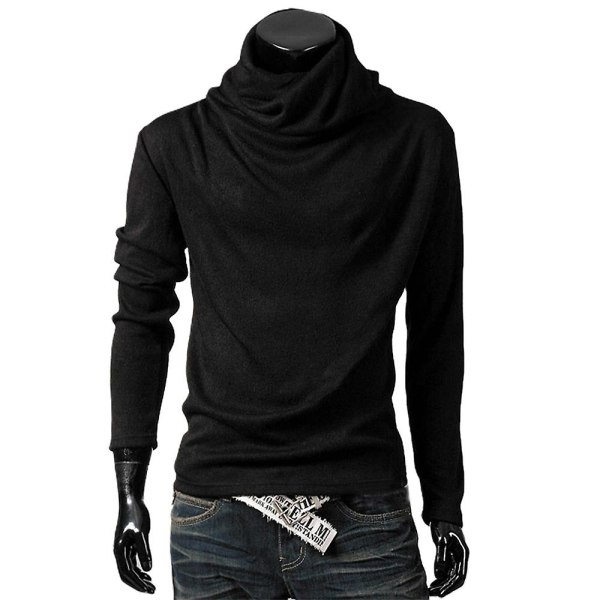 Herre Solid Turtle Neck langærmet Casual Winter Autumn Pullover Toppe Black XL