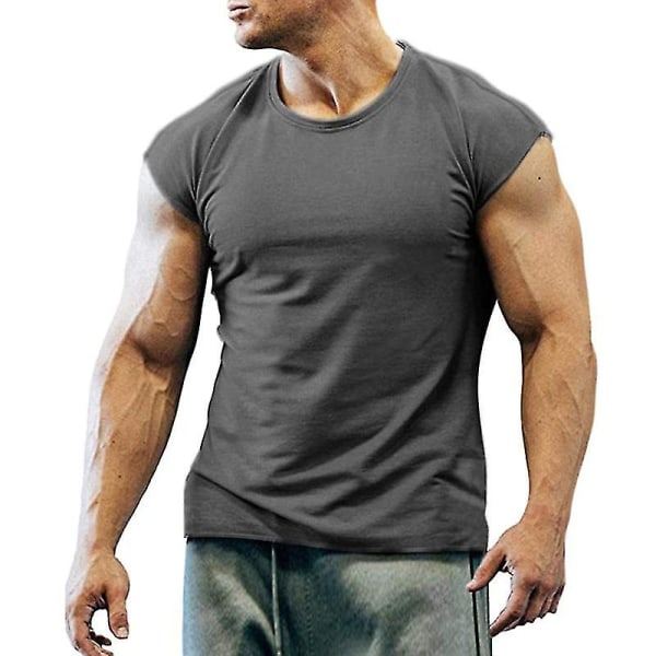 Miesten kesä T-paita Gym Sport Tee Hihaton liivi Topit Dark Grey S