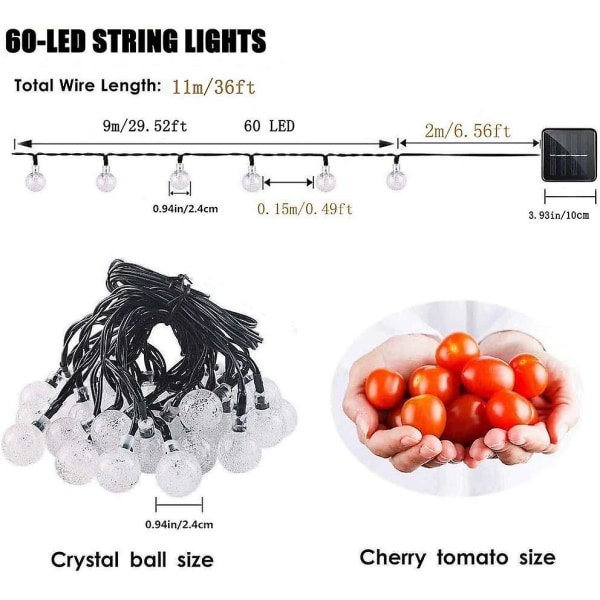 Solar hagelys, 60 Led utendørs strenglys